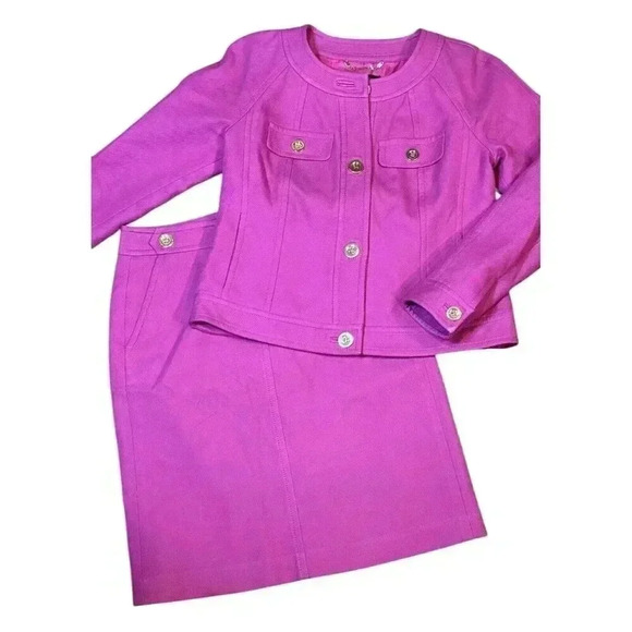 Talbots Women’s Skirt Suit Pink Barbiecore Cotton Lined Career Office. 4p & 2 - Picture 2 of 15